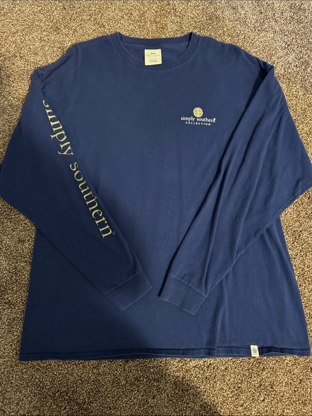 Simply Southern Navy Long Sleeve Tee with Yellow Logo and Sleeve Script